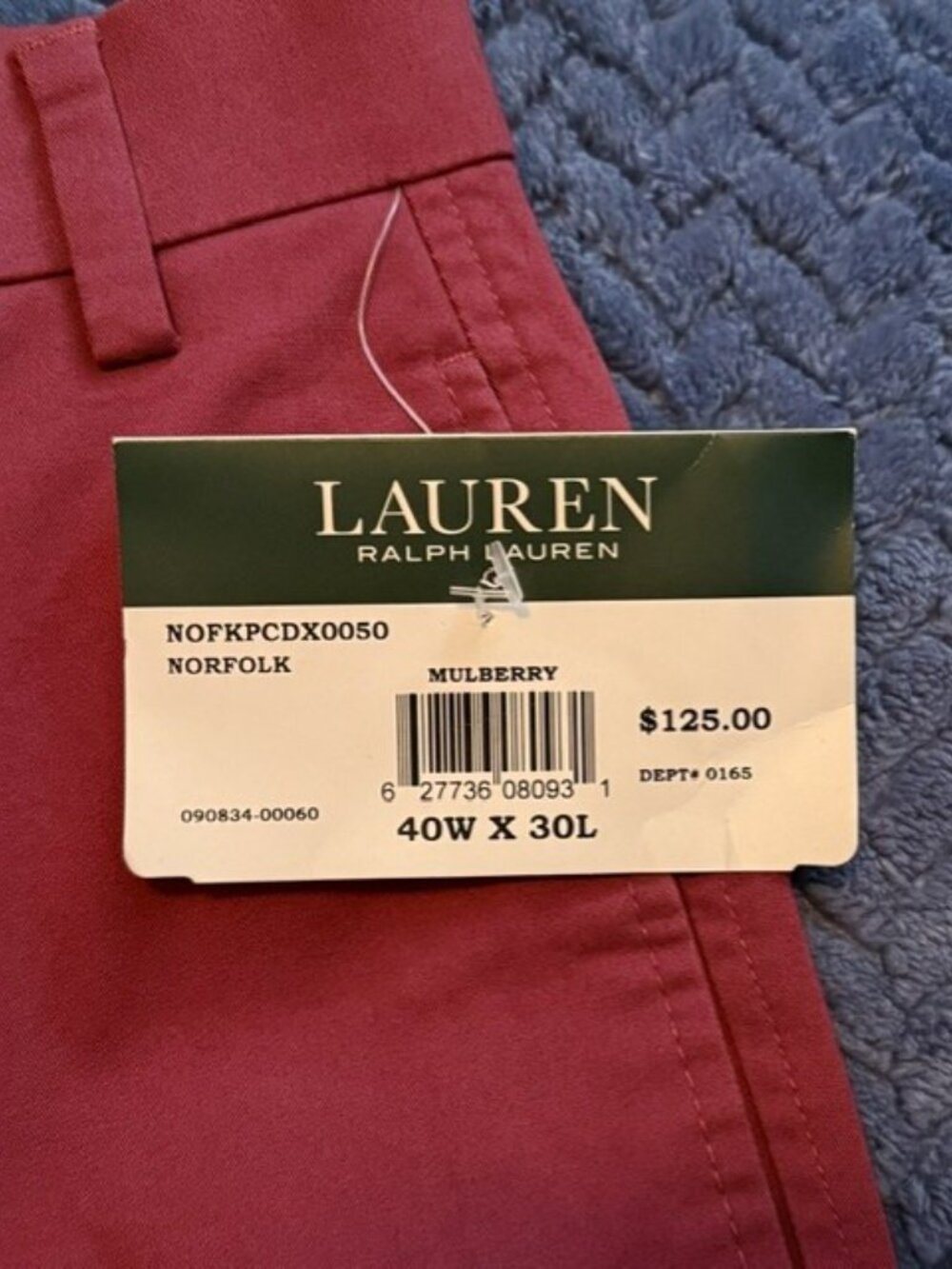 NWT Lauren Ralph Lauren Norfolk Chino Pants Mulberry 40W x 30L - Picture 3 of 11